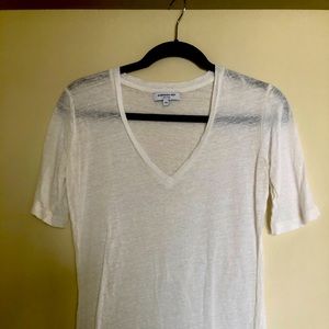 White sheer v-neck t-shirt